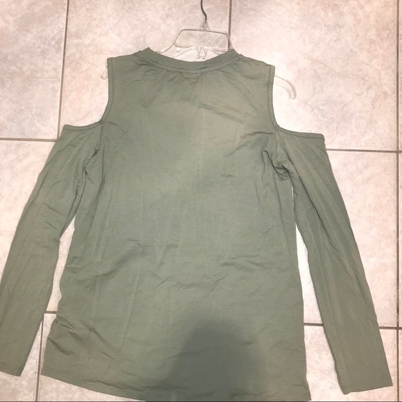 Topshop Cutout shoulder green long sleeve blouse - Picture 3 of 4